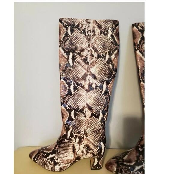 New Alex‎ Marie Leather Brown Snake Animal Print Zip Up Boots - Picture 4 of 7